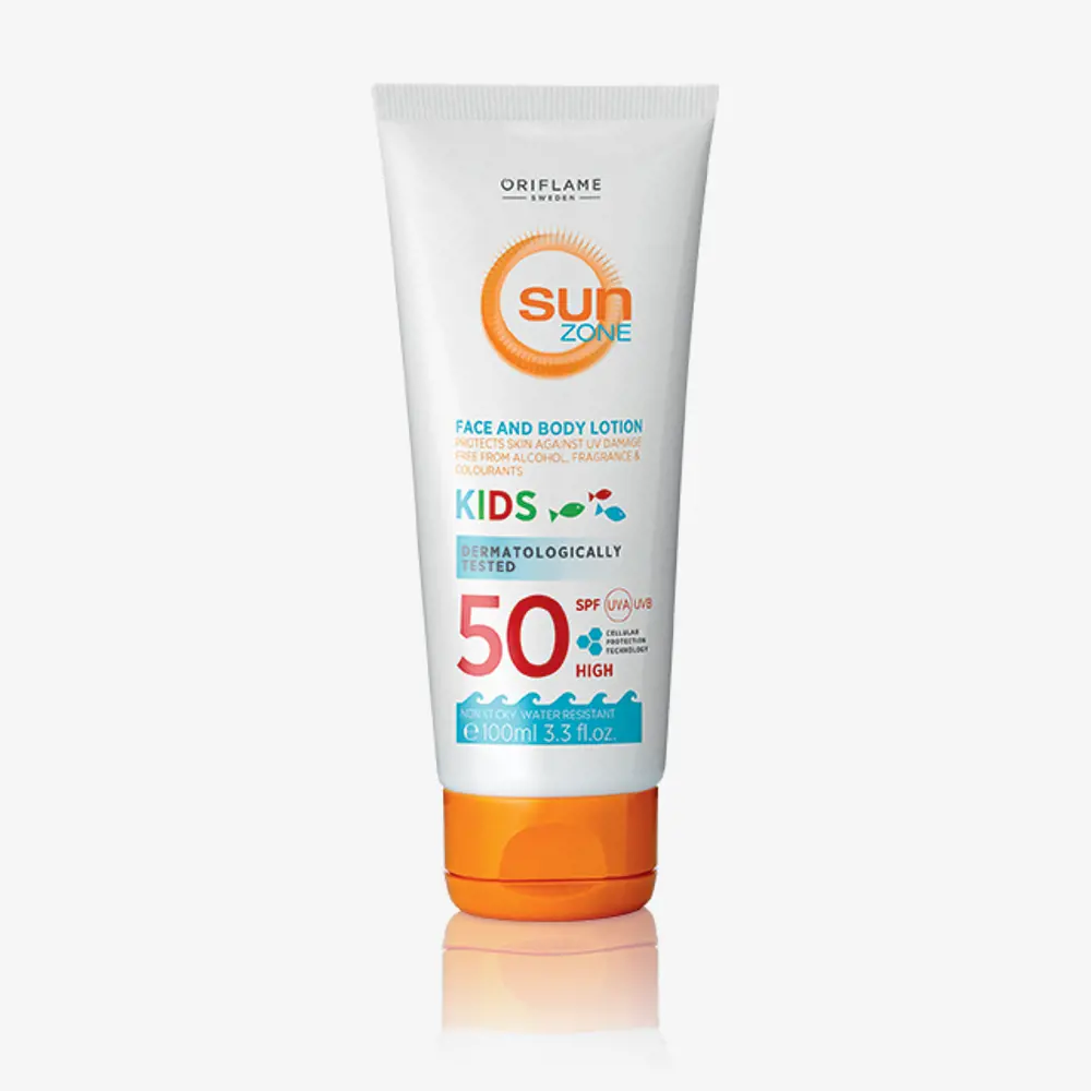 لوسیون ضد آفتاب صورت و بدن سان زون با SPF 50 با محافظت بالا برای کودکان